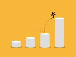 Developed fast, businessman jumps far to the top of the bar chart vector