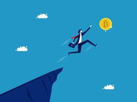 a man jumping over cliff to get a coin vector