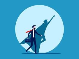 man with shadow of superhero running away from shadow of shadow business hero vector