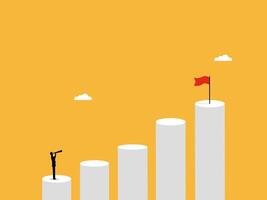 Businessman holding binoculars on bar graph looking at target flag vector
