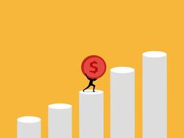 Compound interest with effort, Businessman raises a coin on the level of the growth chart vector