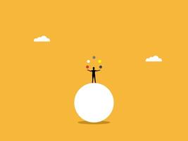 Multitasking, Businessman tossing a ball while balancing on a large ball vector