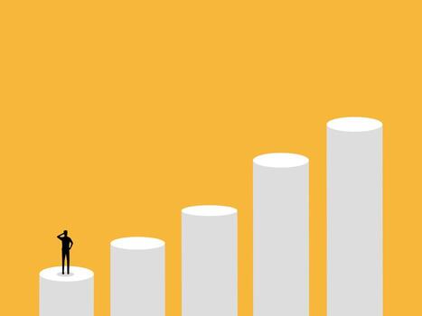 Unsuccessful businessman is at the bottom of the bar chart vector