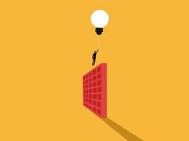 Businessman Floating with Light Bulb Balloons Over the Wall Obstacle vector