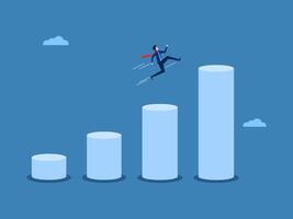 Developed to the max, businessman jumped far to the top of the bar chart vector