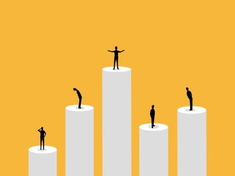 Class, groups of business people with different levels on a bar chart vector