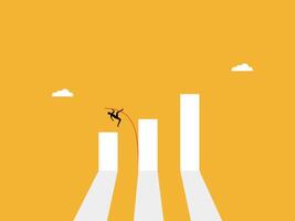 Growth Leaps, Businessman Pole Vaults Over Bar Graph vector