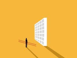 Solving the trade barrier problem, businessman crosses the wall with a ladder vector