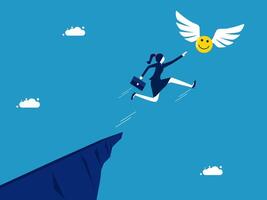 a businewoman is flying over a cliff with a smile on his face vector