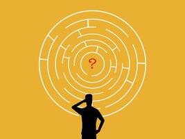 Businessman thinks of solving a question mark maze vector