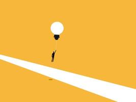 Overcoming obstacles with creativity, Businessman floating on light bulb across gap vector