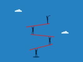 Business people on a balance of levels with the boss with vision at the top vector