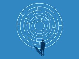 Businessman tries to think of solving a maze vector