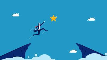 man business jumping over cliff to reach star vector