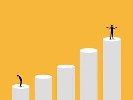 Two businessmen at very different levels on the bar chart vector