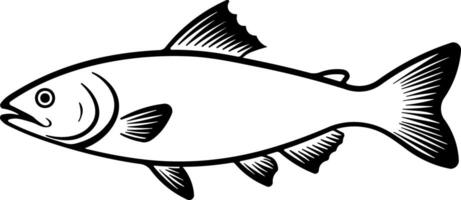 Minimal black fish silhouette in flat style. Isolated without background. Ideal for fishing, seafood, marine design, nature themes, packaging. vector