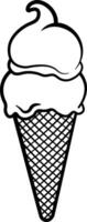 black illustration ice cream in a waffle cone without background vector