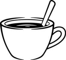 black icon cup of coffee or tea with spoon no background vector