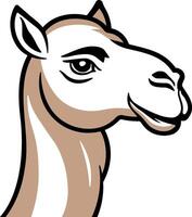 Minimalist camel head illustration with black outline and beige fill, isolated on transparent background vector