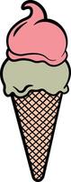 color illustration of ice cream in a waffle cone without background vector