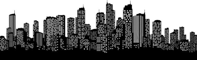 black silhouette of a big city with skyscrapers and windows or a panorama of a city without a background vector