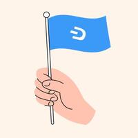 Hand Holding a Blue Dash Flag, Symbolizing Cryptocurrency and Blockchain Support with the DASH Token Symbol, Illustration for Digital Finance and Decentralized Economy vector