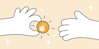 Illustration of a Bonk BONK Transaction, Hands Exchanging a Orange Cryptocurrency Token, Symbolizing Digital Payments and Blockchain Technology. vector