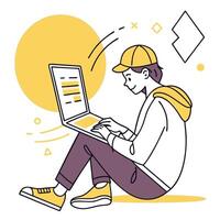 Man working on a laptop sitting in casual pose vector