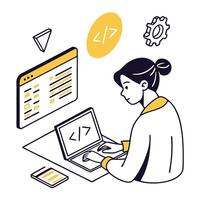 Female Programmer Working on Code at a Laptop vector