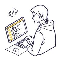 Person Coding on a Computer vector