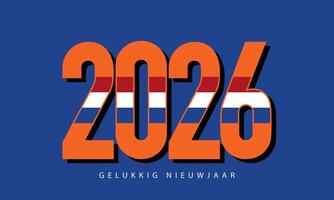 Template design for New Year 2026 celebration with Dutch flag colors and orange on blue background. vector