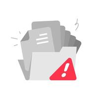 Full folder with overflowing documents illustration. Storage full concept with paper files coming out of file folder. Data overload, management, or digital storage warning symbol in flat design vector