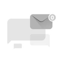 No messages or updates flat illustration. Silhouette of chat bubble, envelope, and zero number. Concept for empty inbox, no notification, unread messages, communication app UI, or data status vector