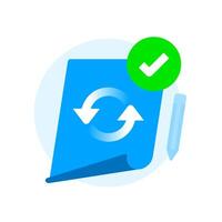 Document update success icon. illustration of paper sheet, circular arrow and check mark. successful data change, update complete, or modification confirmed. Perfect for UI and system notification vector