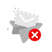 Paper plane with envelope silhouette and red cross. failed message delivery or undelivered email. Flat illustration for error, message failure, connection problem, or communication issue concepts vector