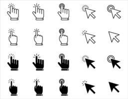 Pointer click icon. Clicking cursor, pointing hand clicks and waiting loading icons. Website arrows or hands cursors tools, computer interface button. isolated symbols collection vector