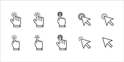 Computer mouse cursor line icon. When clicking the cursor, the pointing hand clicks the icon. When clicking the cursor. Illustration. vector