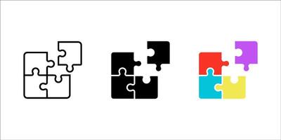 Puzzle, Jigsaw Solution Line Icon. Square Pieces Match, Logic Combination Linear Pictogram. Idea, Challenge Game, Teamwork Outline Sign. Editable Stroke. Isolated Illustration. vector