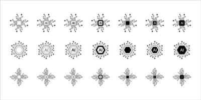 Artificial intelligence AI processor chip icon. AI processor circuit set. AI CPU icon collection. vector