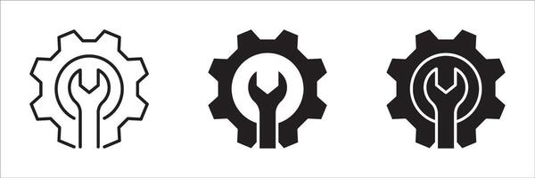 wrench with gear icon set, Service tool symbol, setting sign, isolated on white background, illustration. vector