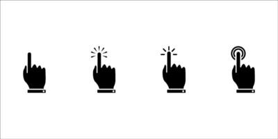 Collection of hand pointing symbols in trendy flat style. Computer mouse clicking cursor on white background. Collection of clicked cursors. Clicking fingers. Hand pointing icon. Cursor vector