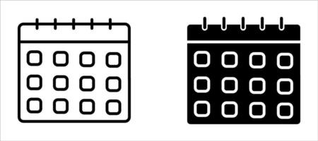 Calendar icon set. Line and glyph calendar set. Month cal. vector