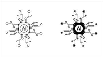 Artificial intelligence AI processor chip icon set.AI Processor circuit set. Mini AI CPU icon collection vector
