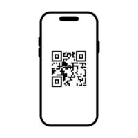 QR code scanning on smartphone screen. Simple line icon style, barcode scanner for payment, web, mobile app. Isolated illustration vector