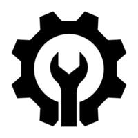 Simple wrench and gear icon, with shadow and white background. vector