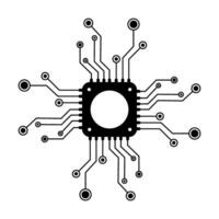 Black computer chip icon set, eps 10. vector
