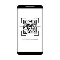 QR code scanning on smartphone screen. Simple line icon style, barcode scanner for payment, web, mobile app. Isolated illustration. EPS 10. vector