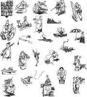 a set of illustrations depicting various people and objects vector