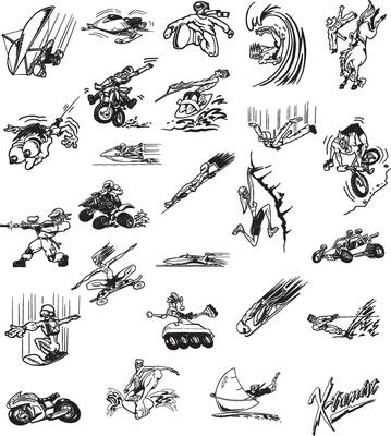 a collection of various cartoon characters and vehicles