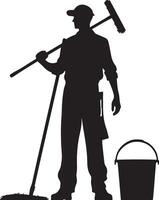 man with a cane Cleaner with Mop and Bucket Silhouette Janitor Icon for Cleaning Servicesm unique new trendy vector